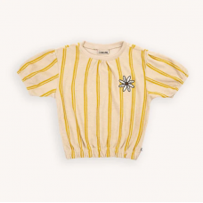 stripes yellow - kids puffed sleeves shirt with embroidery